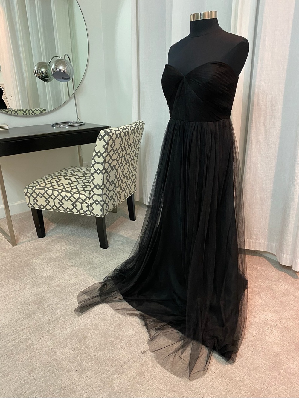 Jenny Yoo Black Strapless Tulle Evening Gown